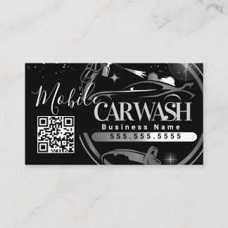 Cartão De Visita Lavagem de Carros Móvel - Código QR do Logotipo da