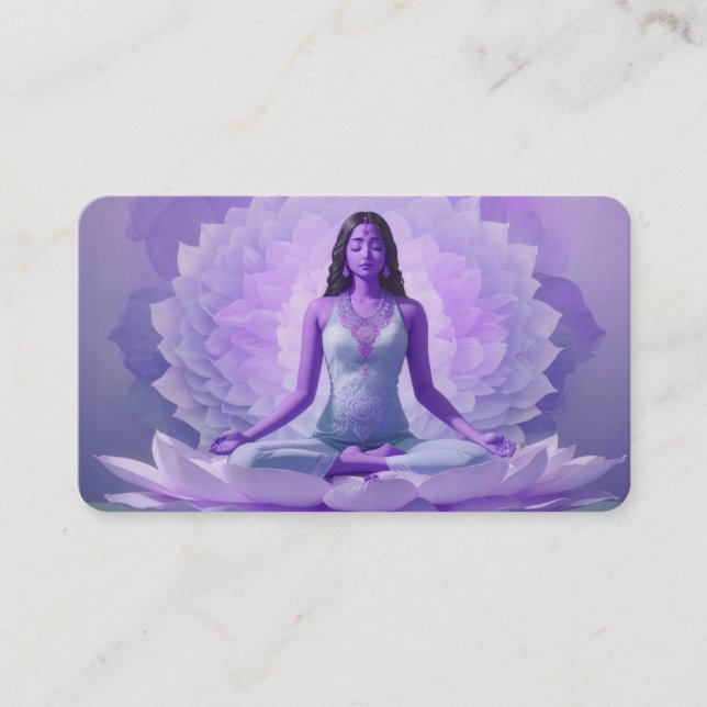 Cartão De Visita *~* Lavanda AP32 Lotus Yoga Mulher QR Mandala (Frente)