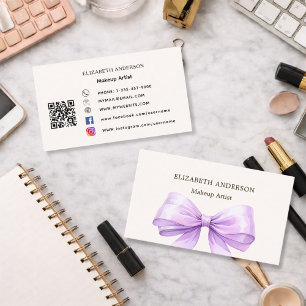 Cartão De Visita Lavanda arco beige creme qr code mídia social
