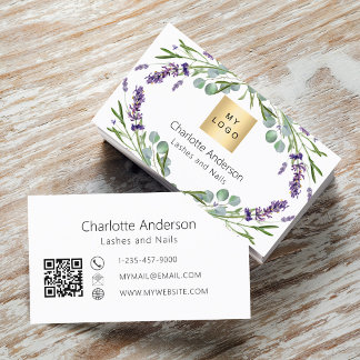 Cartão De Visita Lavanda eucalipto verde logótipo QR