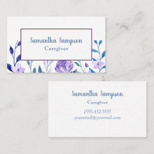 Cartão De Visita Lavanda Floral Branco Elegante Cuidador De Aquarel