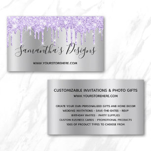 Cartão De Visita Lavanda Glitter Drives Silver Ombre Online Store