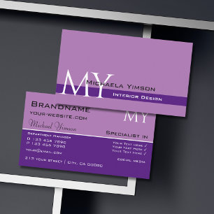 Cartão De Visita Lavanda Purple Classic com Iniciais Profissionais