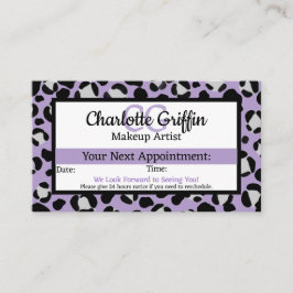 Cartão De Visita Lavanda Púrpura Lash Leopardo e Compromisso de Maq