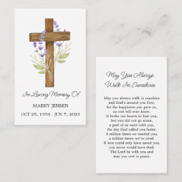 Cartão De Visita Lavender Cross Memorial Funeral Prayer Card