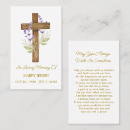 Cartão De Visita Lavender Cross Memorial Funeral Prayer Card