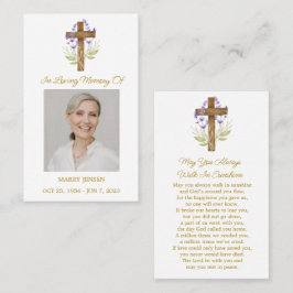 Cartão De Visita Lavender Cross Memorial Photo Funeral Prayer Card