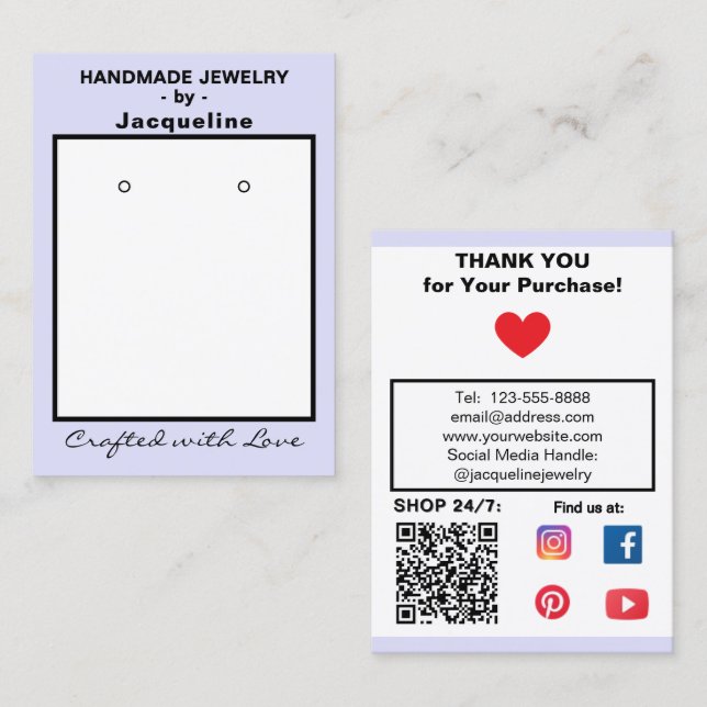Cartão De Visita Lavender Jewelry Earrings Social QR Code (Frente/Verso)