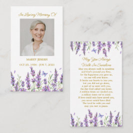 Cartão De Visita Lavender Memorial Photo Funeral Prayer Card