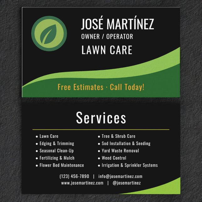 Cartão De Visita Lawn Care Black Green  (Criador carregado)