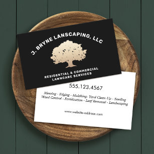 Cartão De Visita lawn Care Landscaping Gold Tree Logo Business Card
