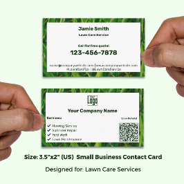 Cartão De Visita Lawn Care Service Green White Logo QR Code