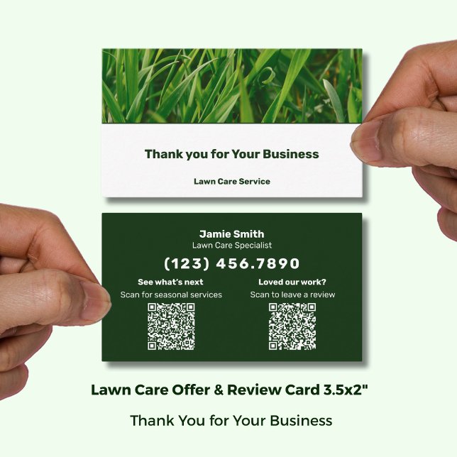 Cartão De Visita Lawn Care Service  Thank You & Review Combo (Lawn Care Service Thank You & Review Combo Business Card; (US) Size 3.5x2 Inch Landscape Format)
