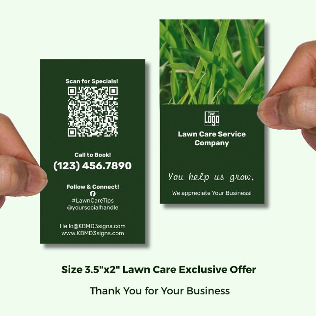 Cartão De Visita Lawn Care You Help Us Grow Appreciation (Lawn Care You Help Us Grow Appreciation Business Card with Logo; Size 3.5x2 Portrait Format)