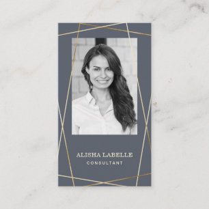 Cartão De Visita Layout de Cinzas e Monograma Geométrico Dourado