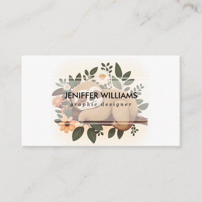 Cartão De Visita Lazy sloth sleeping on a branch cartoon            (Frente)