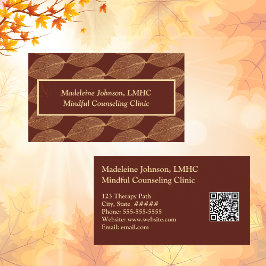Cartão De Visita Leaf Pattern Psychologist Counselor QR Code