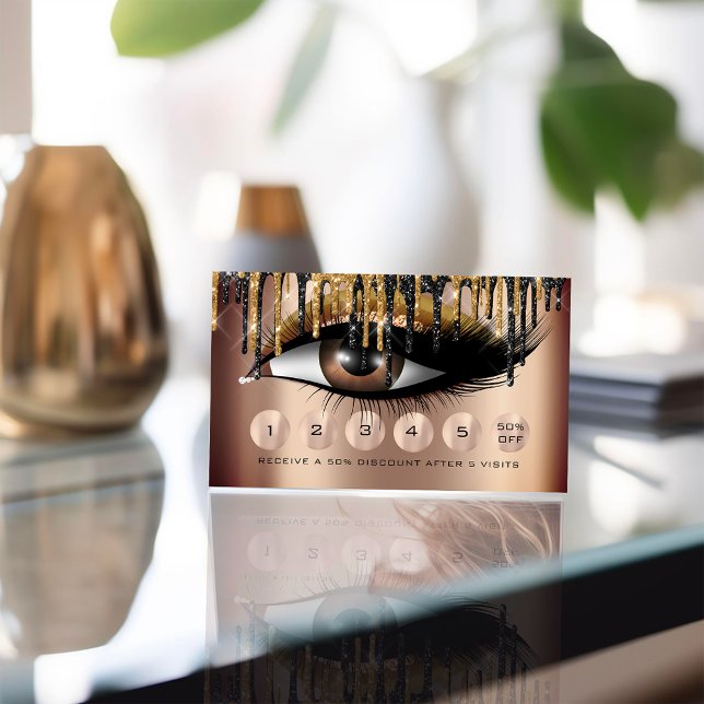 Cartão De Visita Lealdade 6 Makeup Eyelash Dourado Skinny Drives (Loyalty 6 Makeup Makeup Eyelash Gold Skinny Drips Business Card)