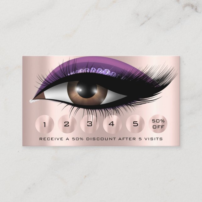 Cartão De Visita Lealdade 6 Makeup Eyelash Dripe Rosa Roxo (Frente)