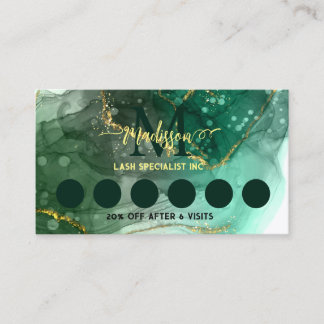 Cartão De Visita Lealdade ao Ouro Marble Monograma do Sea Green Geo
