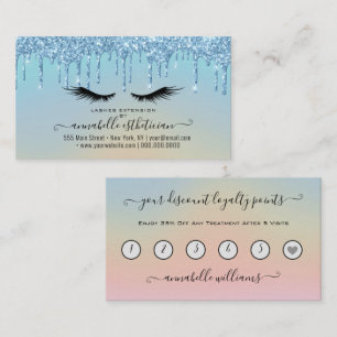 Cartão De Visita Lealdade de Extensão de Eyelash Azul Glitter