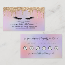 Cartão De Visita Lealdade de Extensão Eyelash Dourada da Glitter
