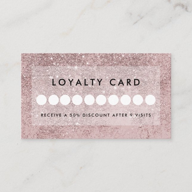 Cartão De Visita Lealdade do Salão de Glitter Moderno Rosegold (Frente)