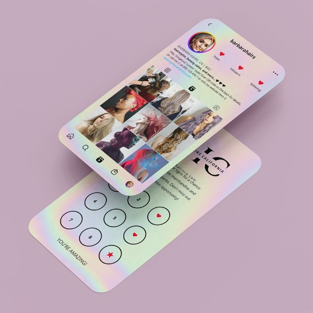 Cartão De Visita Lealdade Holográfica ao estilo do Cabelo Moderno (Modern Hair stylist Holographic Instagram Loyalty Business Card
)