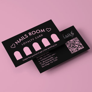 Cartão De Visita Lealdade Preta-Rosa Terapista do Spa Nail