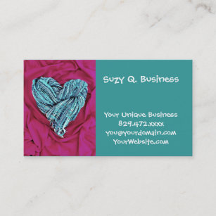 Cartão De Visita Legal Coração Azul-Teal no Tecido Rosa Quente ador
