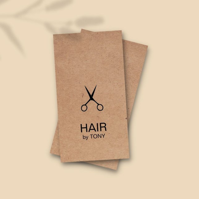 Cartão De Visita Legal Elegante Kraft Paper Black Scissor Hairstyli (Criador carregado)