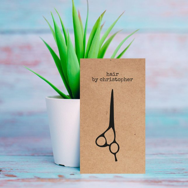 Cartão De Visita Legal Elegante Kraft Paper Black Scissor Hairstyli (Criador carregado)