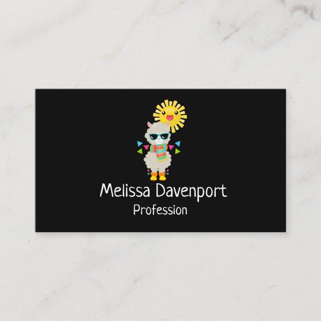 Cartão De Visita Legal Llama e sorrindo Kawaii Sun (Frente)