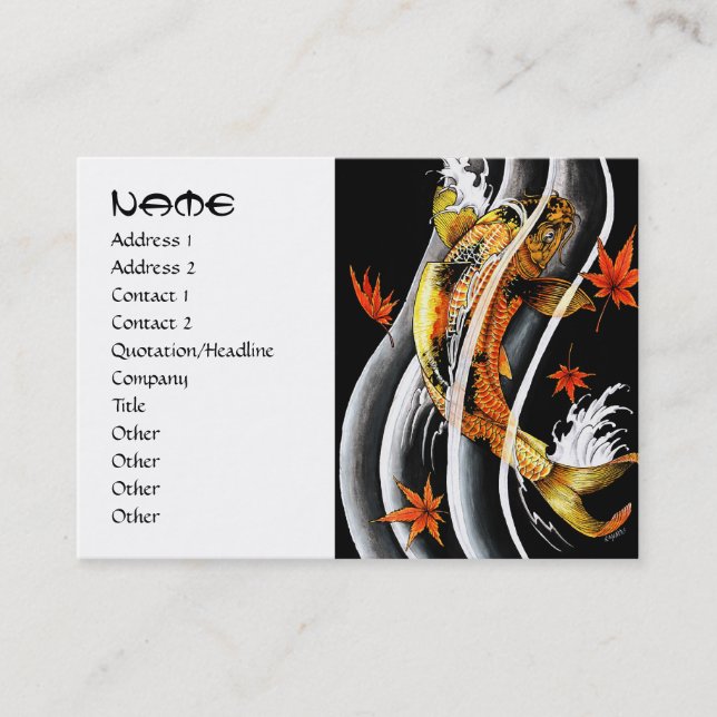 Cartão De Visita Legal ouro japonês afortunado koi carp tinta preta (Frente)