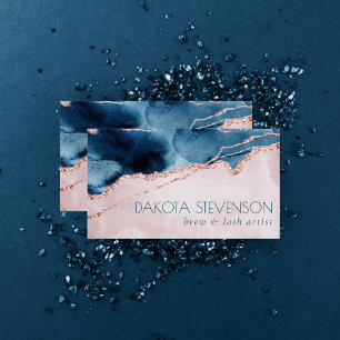 Cartão De Visita Legenda Mística Azul Teal e marca Dourada Rosa