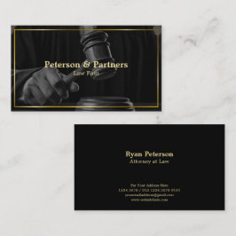 Cartão De Visita Lei e Justiça | Borda Dourada Gavel do Juiz BW Bla