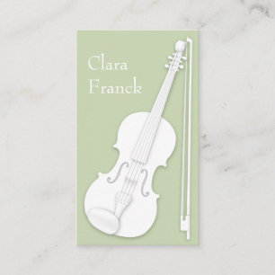 Cartão De Visita Leitor de Cordas Verdes Elegante de Violino Branco