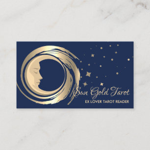 Cartão De Visita Leitor de Tarot Azul Estrelas Lua Sol Celestial