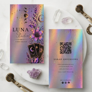 Cartão De Visita Leitor de Tarot Holográfico Luxo Iridescente Místi