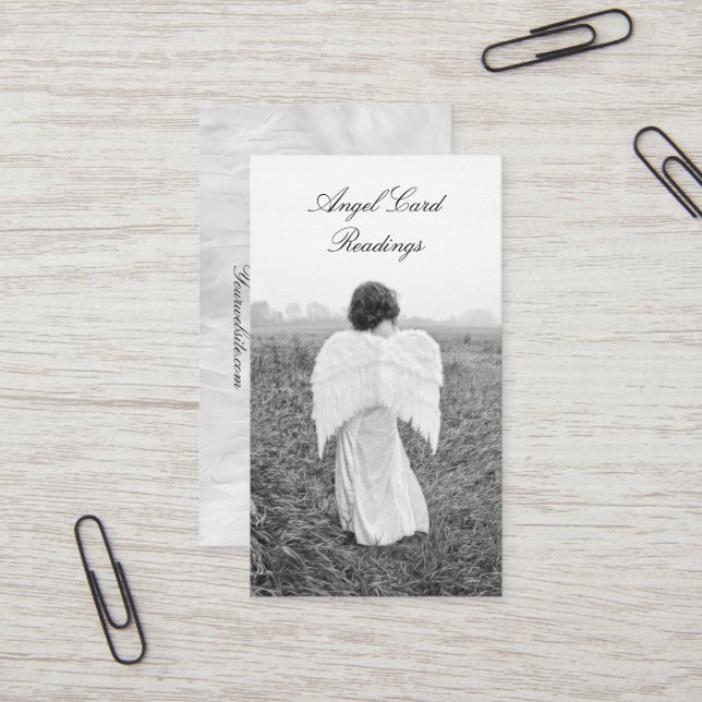 Cartão De Visita Leitura de Placa Anjo Preta e Branca Elegante (Frente/Verso In Situ)