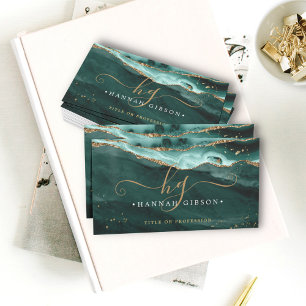 Cartão De Visita Leitura Dourada Falsa Do Monograma Agato Turquesa