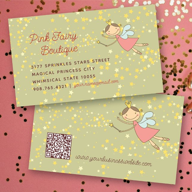 Cartão De Visita Leitura, Princesa e Estrelas Mágicas, de Leite Ros (Whimsical Sweet Pink Fairy Princess & Magic Stars Business/Profile Card @ fat_fa_tin)