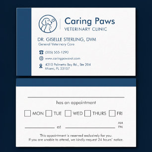 Cartão De Visita Lembrete de consulta da clínica veterinária de ani