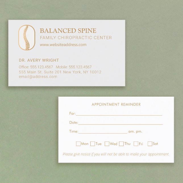 Cartão De Visita Lembrete de nomeação de Chiropractic (chiropractic appointment reminder card with spine logo and week day schedule)