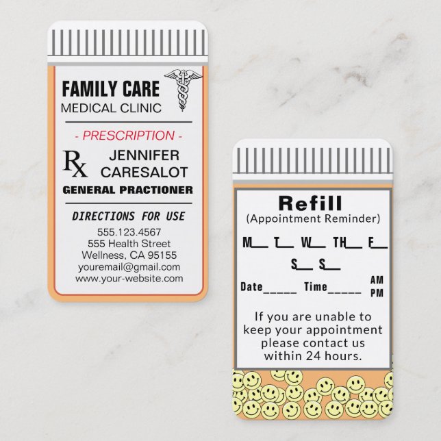 Cartão De Visita Lembrete geral de compromisso do PRACTIONER (Frente/Verso)