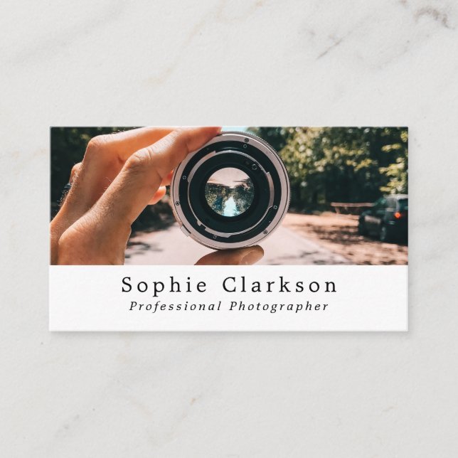 Cartão De Visita Lente de câmara, fotógrafo, fotografia (Frente)
