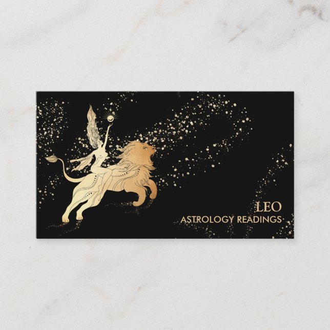 Cartão De Visita *~* LEO Zodiac Astrology Lê Dourado Preto (Frente)