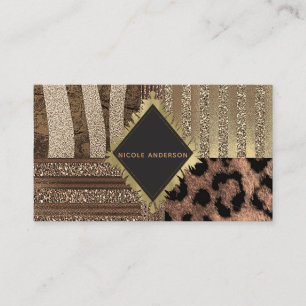Cartão De Visita Leoa Safari Chic Glamour da Selva Dourado Brilho