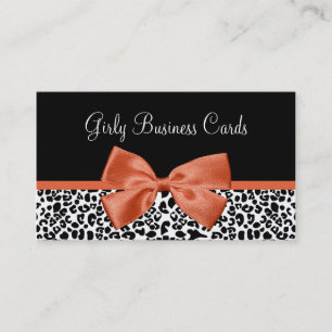Cartão De Visita Leopard Print Boutique Trendy Burnt Orange Ribbon