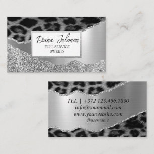 Cartão De Visita Leopard Silver Glitter Women's DIY Beauty